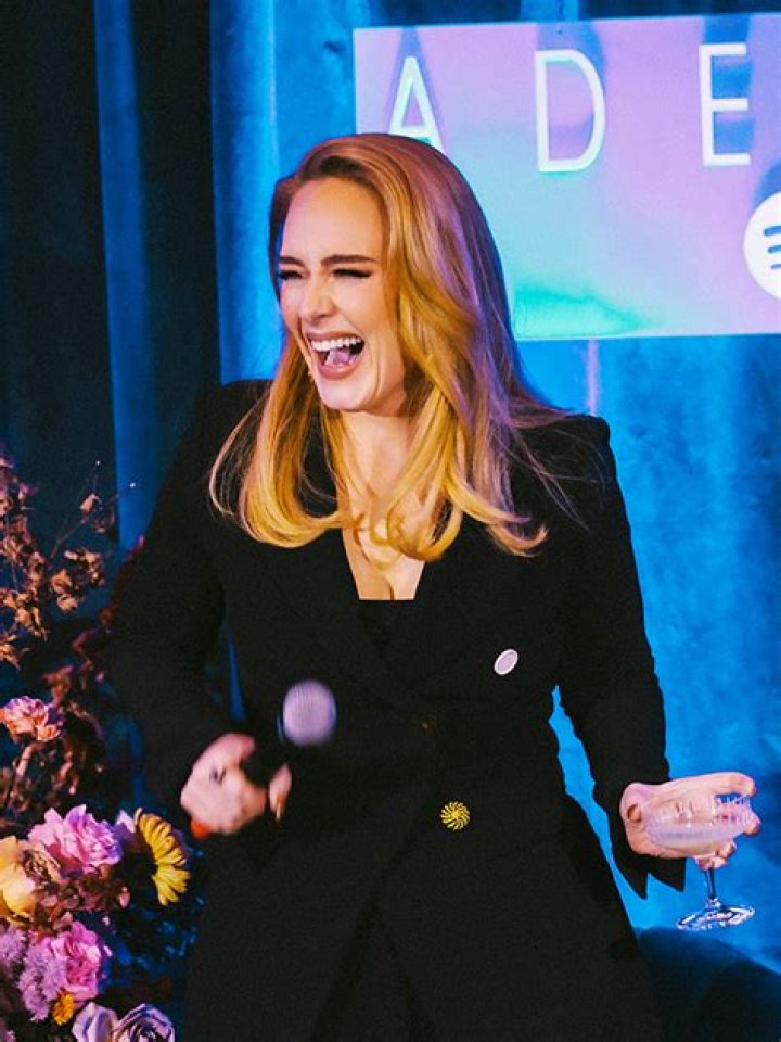 Adele Stuns In Flared Pants & Blazer At Spotify Listening Party For New Album